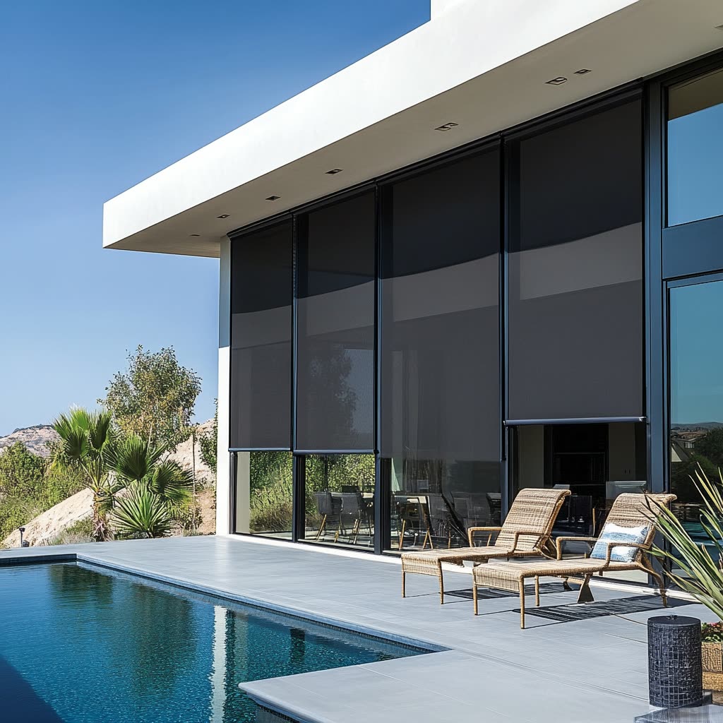 Exterior roller shades installed outside