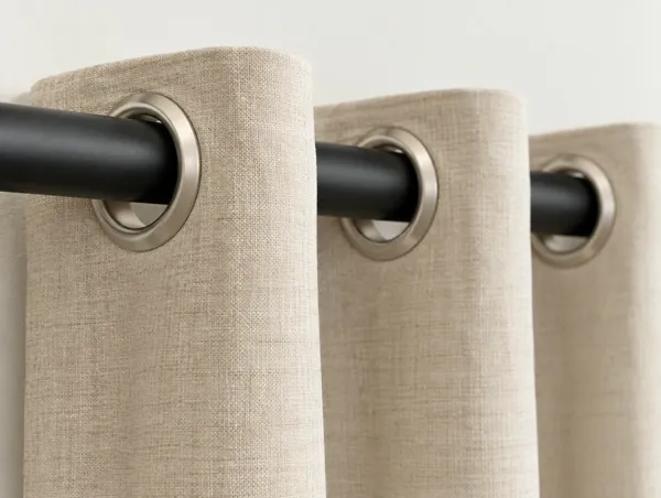 Grommet drapery heading with a rod through the grommets